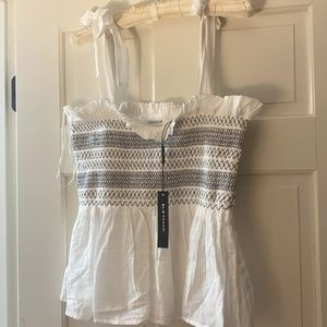 NWT Elie Tahari white tie strap smocked tank top, size L